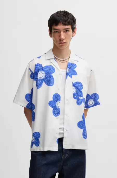 Relaxed-fit shirt in printed cotton poplin