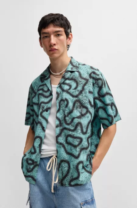 Relaxed-fit shirt in printed cotton poplin