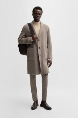 Manteau Relaxed en laine m&eacute;lang&eacute;e &agrave; micro motif, Kaki