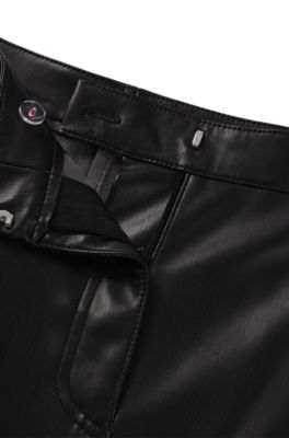 Loose-fit cargo trousers in faux leather, Black