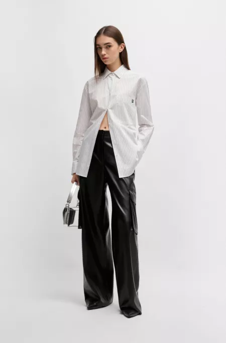 Loose-fit cargo trousers in faux leather