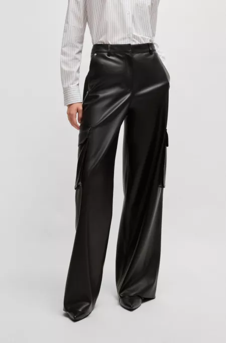 Loose-fit cargo trousers in faux leather