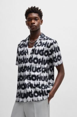 Relaxed-fit shirt in cotton with smoke-logo print, White