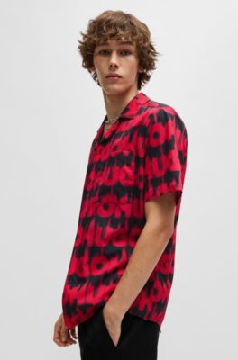 Camisa relaxed fit de algod&oacute;n con logo ahumado estampado, Fantas&iacute;a