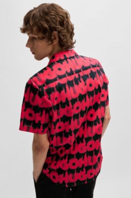 Camisa relaxed fit de algod&oacute;n con logo ahumado estampado, Fantas&iacute;a