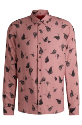 Camisa relaxed fit en popel&iacute;n con estampado de temporada, Rosa claro