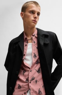 Camisa relaxed fit en popel&iacute;n con estampado de temporada, Rosa claro