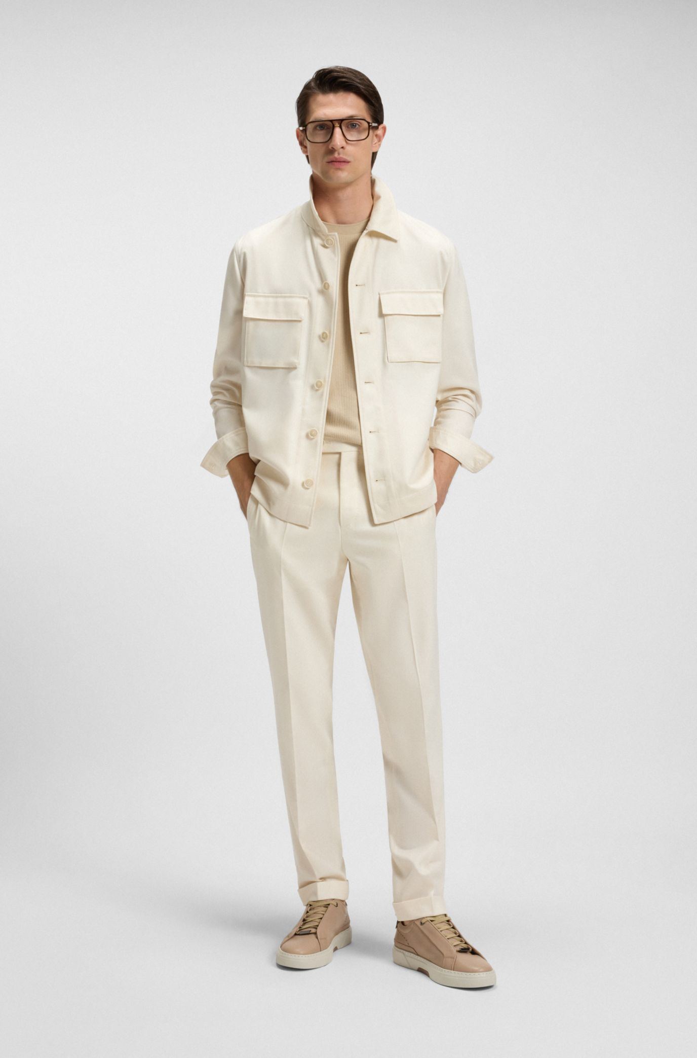 BOSS - Relaxed-fit jacket in virgin wool - White