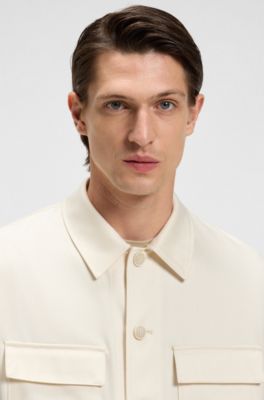 Sobrecamisa relaxed fit en lana virgen, Blanco