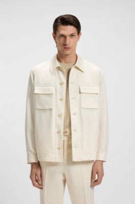 Sobrecamisa relaxed fit en lana virgen, Blanco