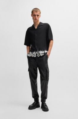 Camisa oversize fit con logos ahumados estampados en el dobladillo, Negro