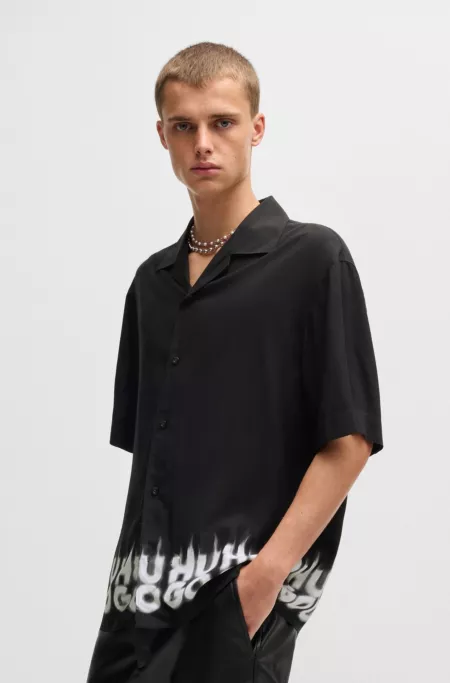 Oversize-fit shirt with smoke logo-print hem