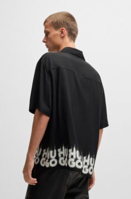 Camisa oversize fit con logos ahumados estampados en el dobladillo, Negro