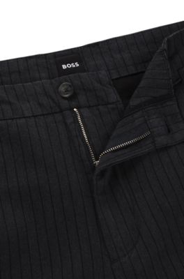 Tapered-fit trousers in striped brushed cotton, Dark Grey