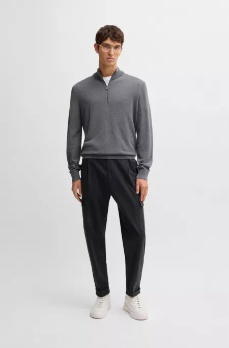 Tapered-fit trousers in striped brushed cotton