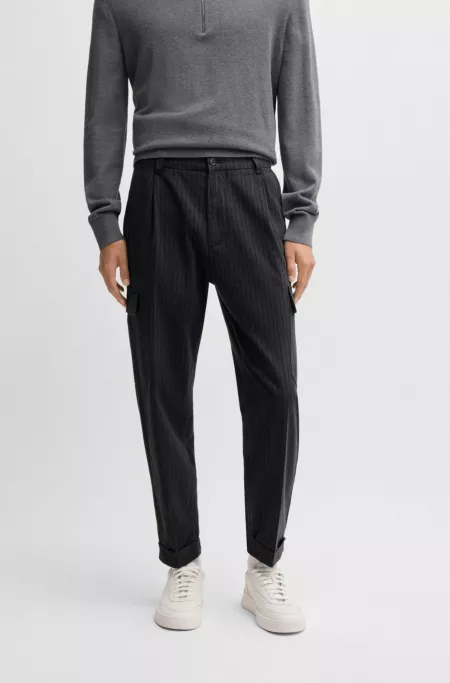 Tapered-fit trousers in striped brushed cotton