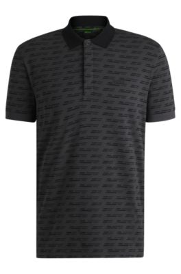 Polo Paddy de algod&oacute;n el&aacute;stico estampado, Gris oscuro