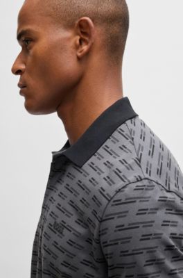 Polo Paddy de algod&oacute;n el&aacute;stico estampado, Gris oscuro