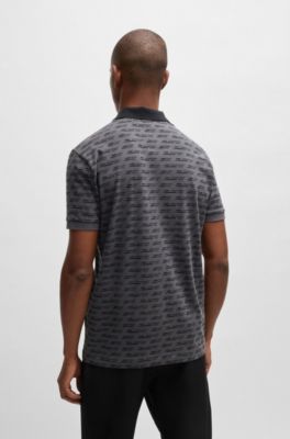 Polo Paddy de algod&oacute;n el&aacute;stico estampado, Gris oscuro