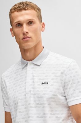 Paddy polo shirt in printed stretch cotton, White