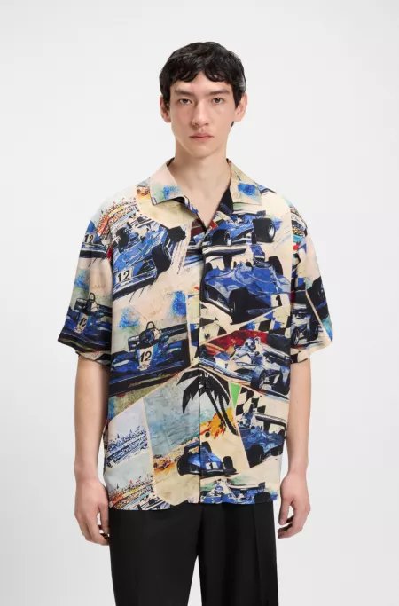 Oversize-fit shirt with vintage racing print