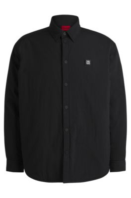 Surchemise matelass&eacute;e Oversize avec badge &agrave; logo revisit&eacute;, Noir