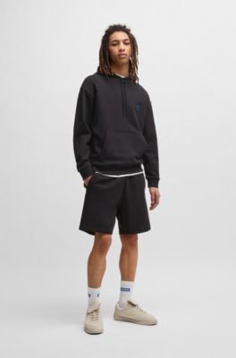 Shorts de felpa de algod&oacute;n con logo de Happy HUGO, Negro
