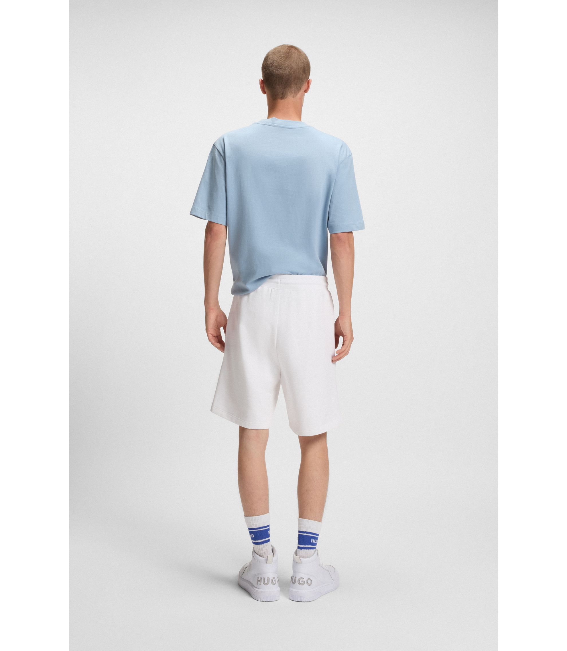 HUGO - Cotton-terry shorts with Happy HUGO logo - White