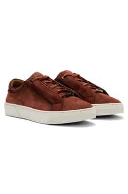 Baskets Gary en cuir su&eacute;d&eacute; avec syst&egrave;me de la&ccedil;age &eacute;lastique, Marron