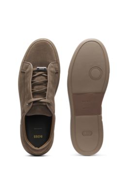 Baskets Gary en cuir su&eacute;d&eacute; avec syst&egrave;me de la&ccedil;age &eacute;lastique, Kaki