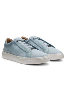 Baskets Gary en cuir su&eacute;d&eacute; avec syst&egrave;me de la&ccedil;age &eacute;lastique, bleu clair