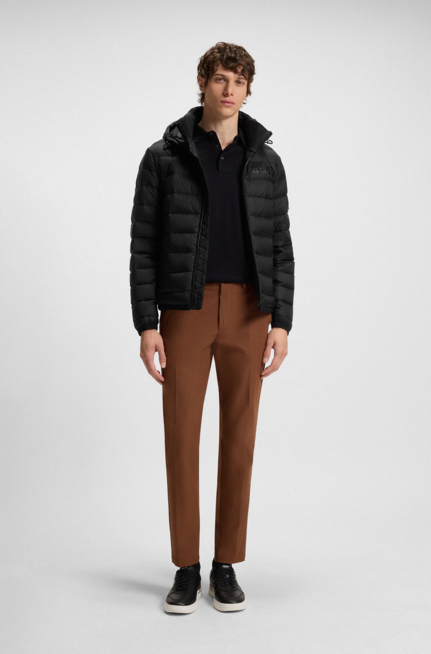 BOSS ネイビー ダウンジャケット BOSS - Water-repellent down jacket with tonal logo - Black