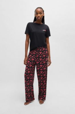 Modal-blend jersey pajama bottoms with repeat heart print, Patterned