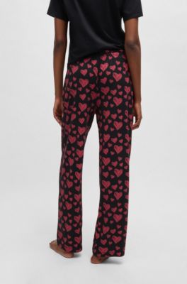 Modal-blend jersey pajama bottoms with repeat heart print, Patterned