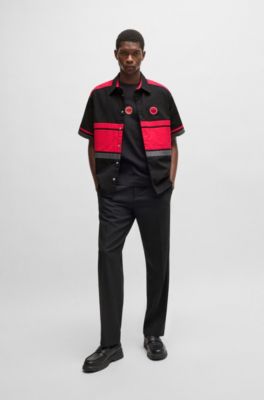 Cotton-twill shirt with racing-inspired block stripes, Black