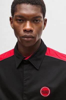 Cotton-twill shirt with racing-inspired block stripes, Black