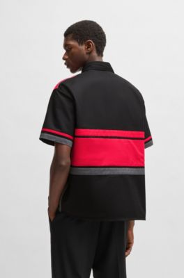 Cotton-twill shirt with racing-inspired block stripes, Black