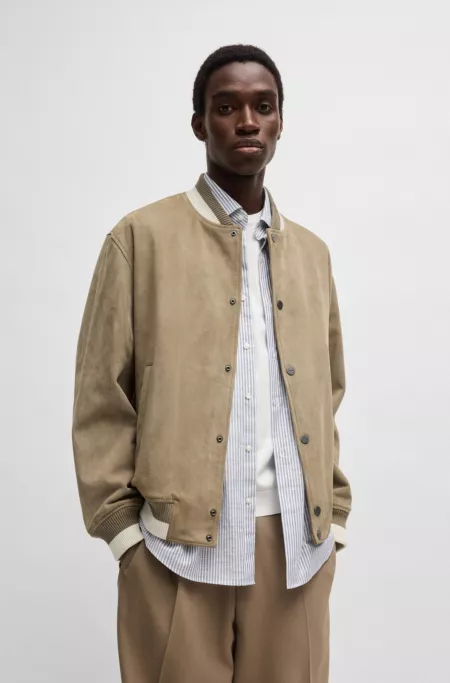 Ribbed-trim bomber jacket in suede