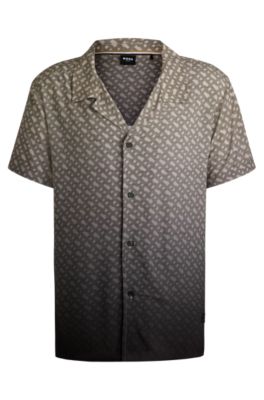 BOSS - Regular-fit shirt with degradé monogram print - Black
