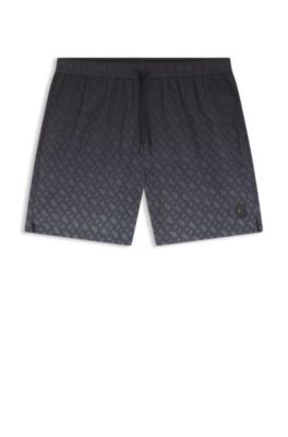 Logo-badge swim shorts with degrad&eacute; monogram print, Dark Grey