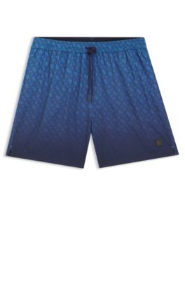 Short de bain &agrave; badge logot&eacute; et imprim&eacute; monogramme effet d&eacute;grad&eacute;, Bleu