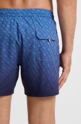 Logo-badge swim shorts with degrad&eacute; monogram print, Blue