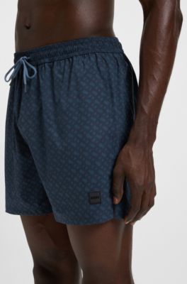 Logo-badge swim shorts with degrad&eacute; monogram print, Light Blue