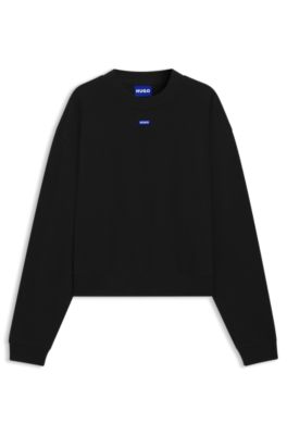 Sudadera de felpa de algod&oacute;n con insignia con logo, Negro