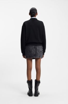 Sudadera de felpa de algod&oacute;n con insignia con logo, Negro