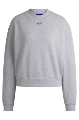 Cotton-terry sweatshirt with logo badge, Light Grey