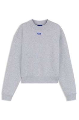 Cotton-terry sweatshirt with logo badge, Light Grey