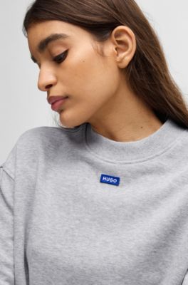 Cotton-terry sweatshirt with logo badge, Light Grey