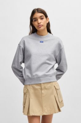 Cotton-terry sweatshirt with logo badge, Light Grey