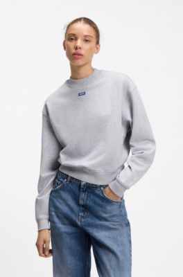 Cotton-terry sweatshirt with logo badge, Light Grey